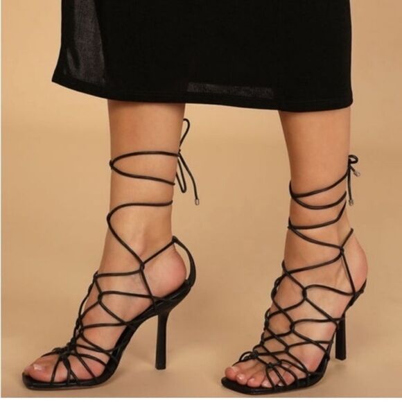 NWT SCHUTZ Heyde Gladiator Ankle Wrap Square Toe Heel Sandals- Size 11 - Picture 4 of 11